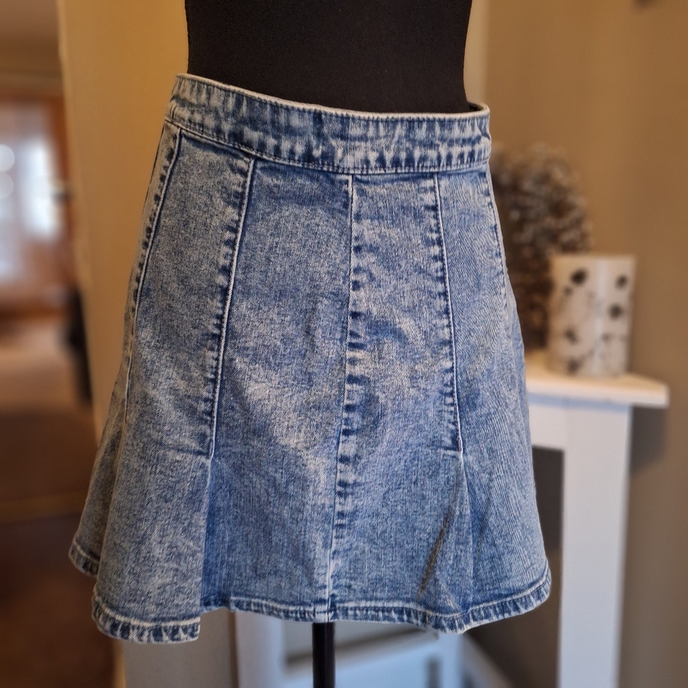 Y2K vtg denim stone washed pleated mini skirt sz 7